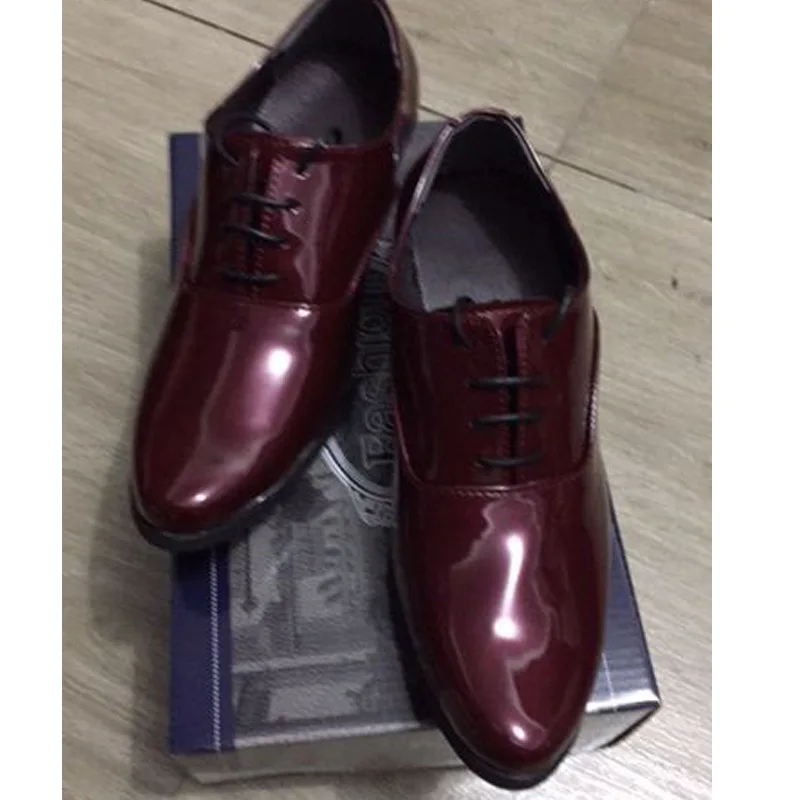 Men Patent Leather Oxford Shoes Breathable Pointed Toe High Heels Formal Business Prom Fashion Dress Wedding Groom Shoes 663