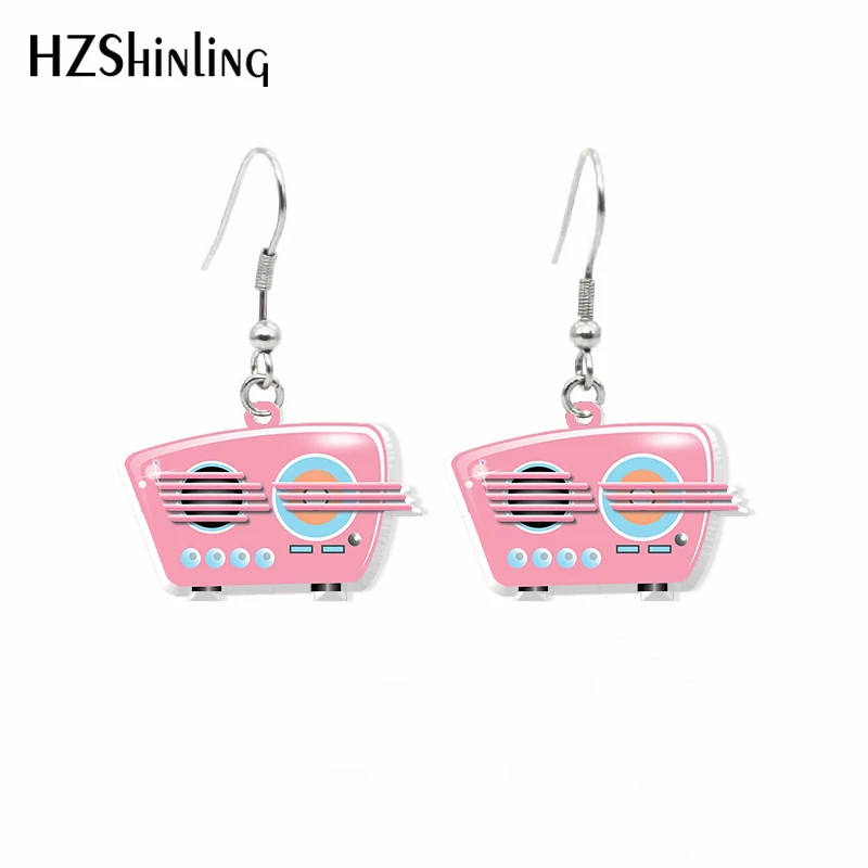 2020 New Vintage Radio Dangle Earring Cute Boombox Acrylic Hook Earring Epoxy Jewelry Earrings Gifts Gril