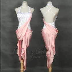 New Latin Dance Skirt Competition Skirt Performance Skirt Adult Custom Pink Flash Diamond Dance Skirt