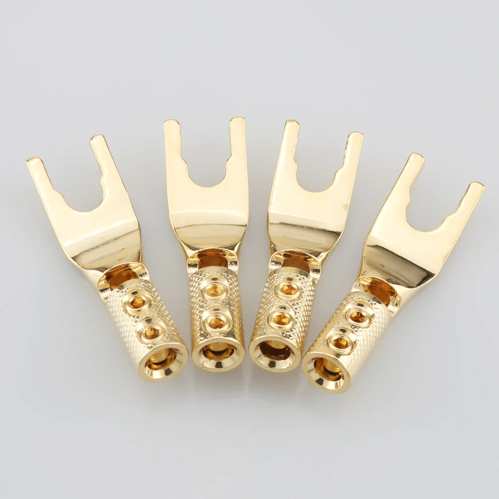 4PCS Audiocrast pure copper Y Spade Connector plug,Rhodium plated Fork connectors plug,loudspeaker cable connector plug ,speaker