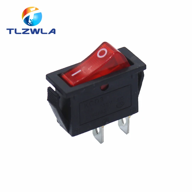 10 sztuk KCD3 ON-OFF 16A 2Pin podświetlany punktowy SPST zatrzaskowy przełącznik kołyskowy jednobiegunowy 2 pozycje z 12/220 V