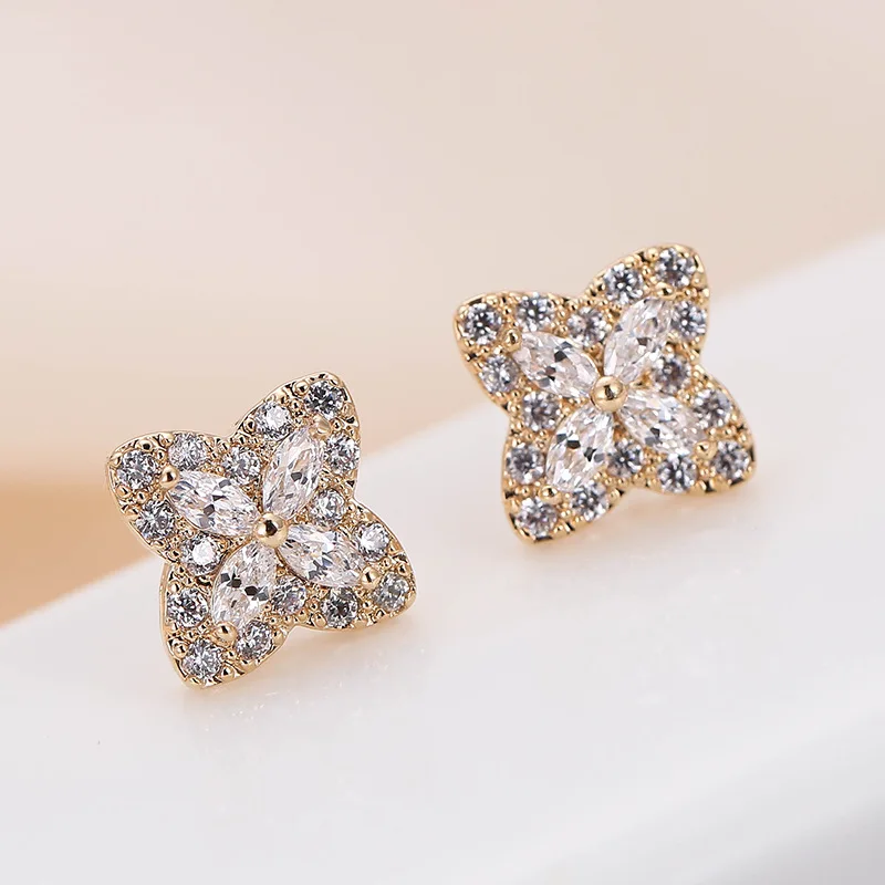 DE342 Fashion Street Snap Elegant Delicacy Light Luxury Geometry Zircon Earring Gift Party Banquet WOMEN'S Jewelry Earrings