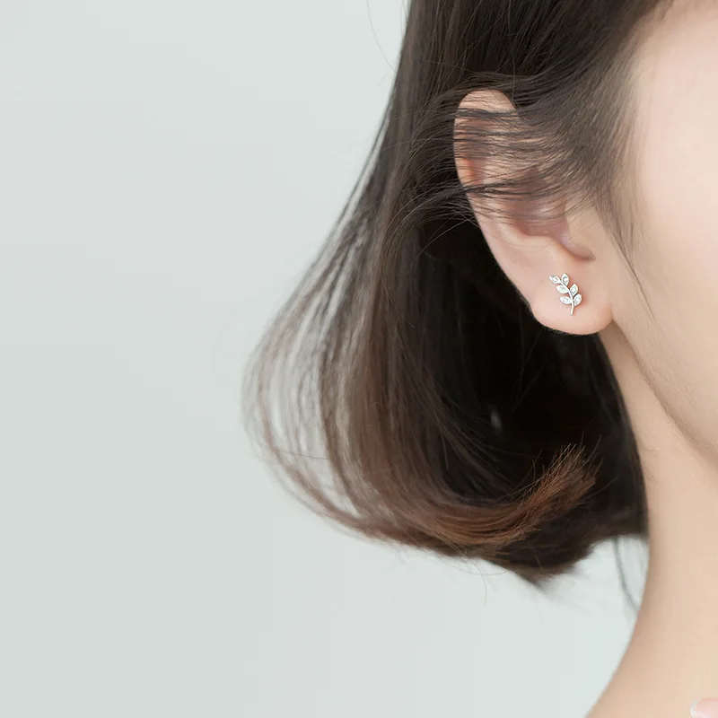 La Monada Fashion Womens Earrings Silver 925 Ear Piercing 925 Silver Earrings For Women Leaf Leaves Silver Stud Earrings Small