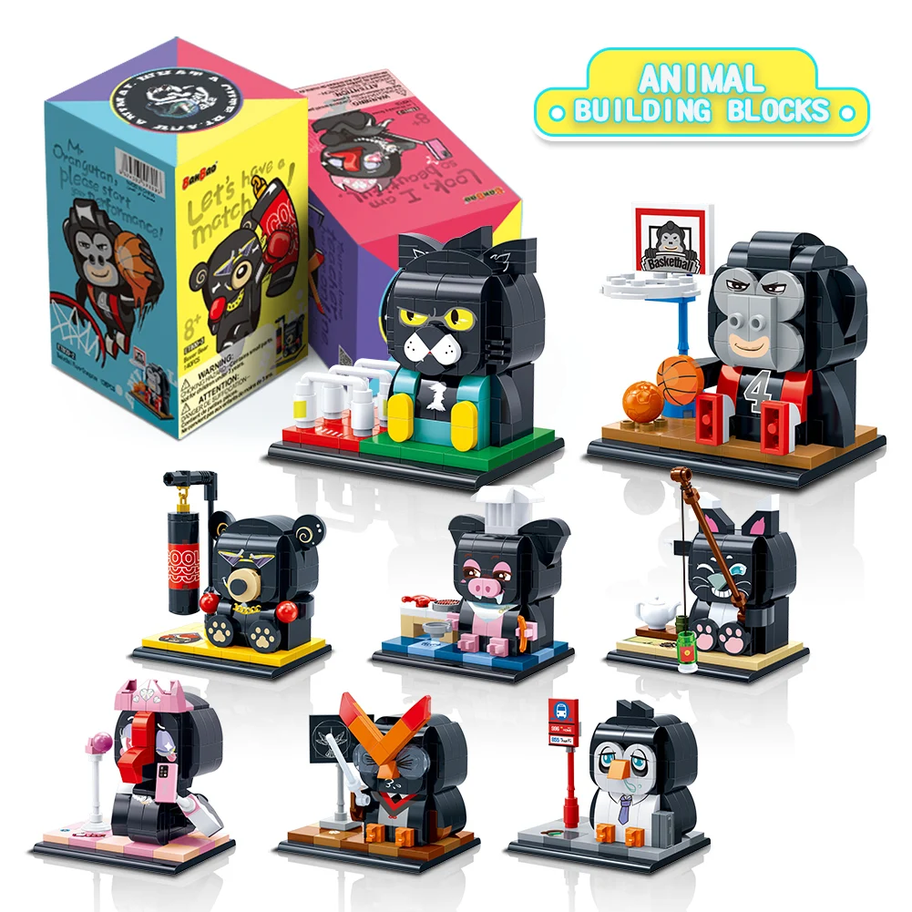 

BanBao Animal professional Figure 3d Model bricks Q-Playmate Boxer Bear Fishing Cat Basketball Player building blocks Toys Gifts