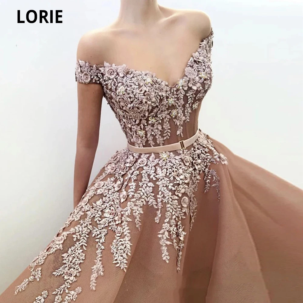 Lorie elegante vestidos de baile fora do ombro 3d flores princesa vestido de noite longo formal vestido de festa cinto mais tamanho feito sob encomenda