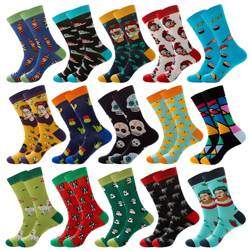 Hot Sale Men's Cotton Funny Crew Socks Cartoon Animal Fruit Dog Women Socks Novelty Gift  Party Dress Cotton Socks