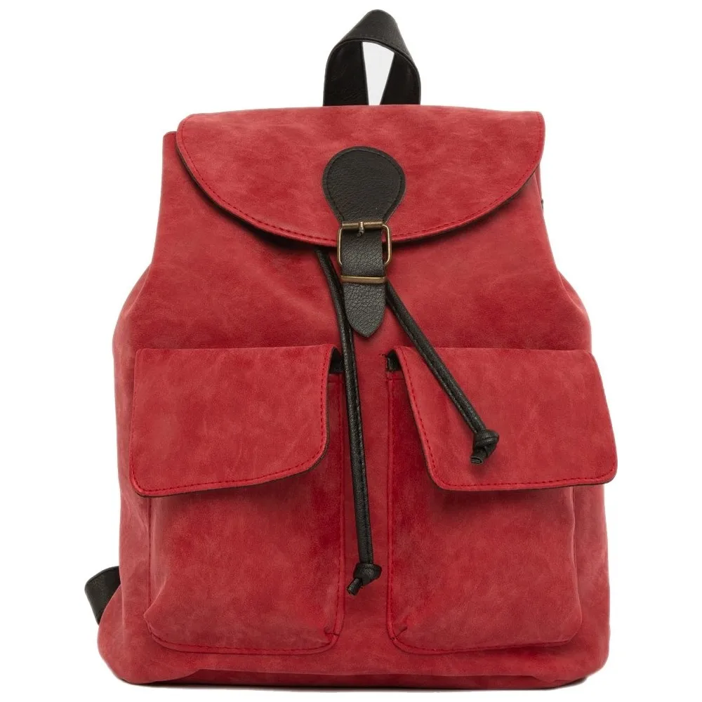 Women's Backpack, Red Double Pocket Clamshell Arched Back Bag, Red Backpack special Design Women Backpack