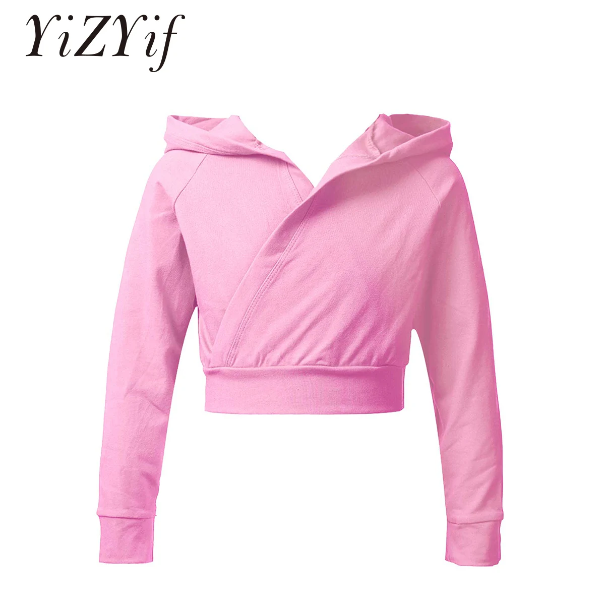 Fashion Kid Girls Long Sleeve Latin Dance Top Shrug Cover Up Crisscross Front Hoodie Cardigan Wraps Ballet Dancewear Coat Jacket