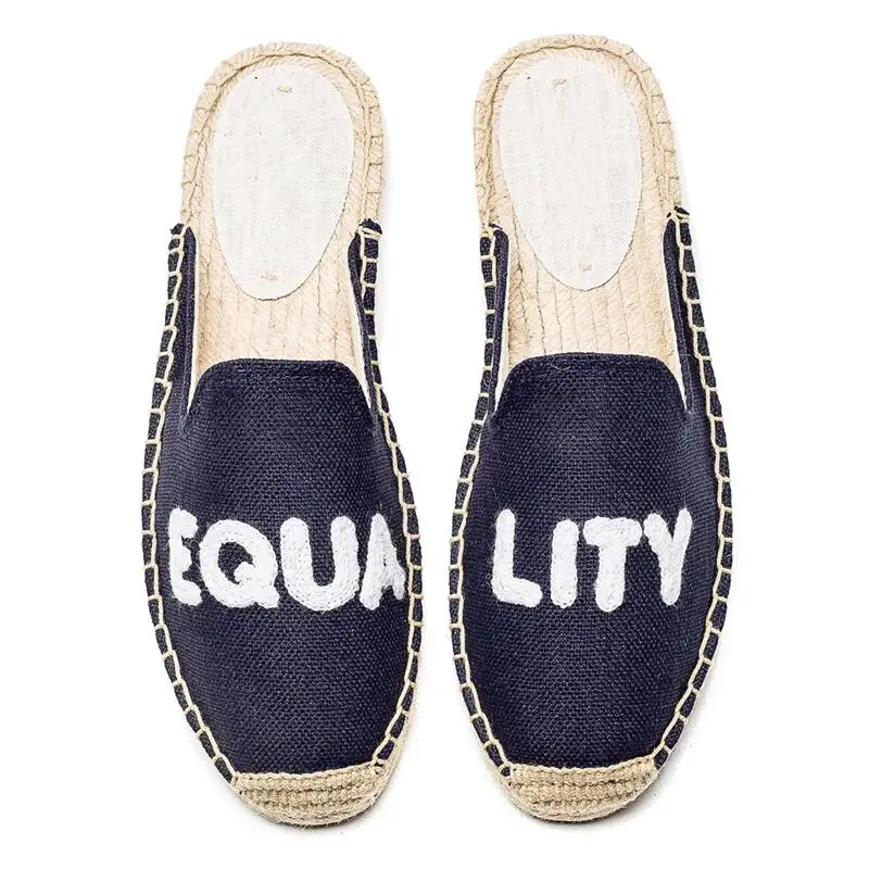 Women slippers linen embroidered women sandals flat in summer of 2021.