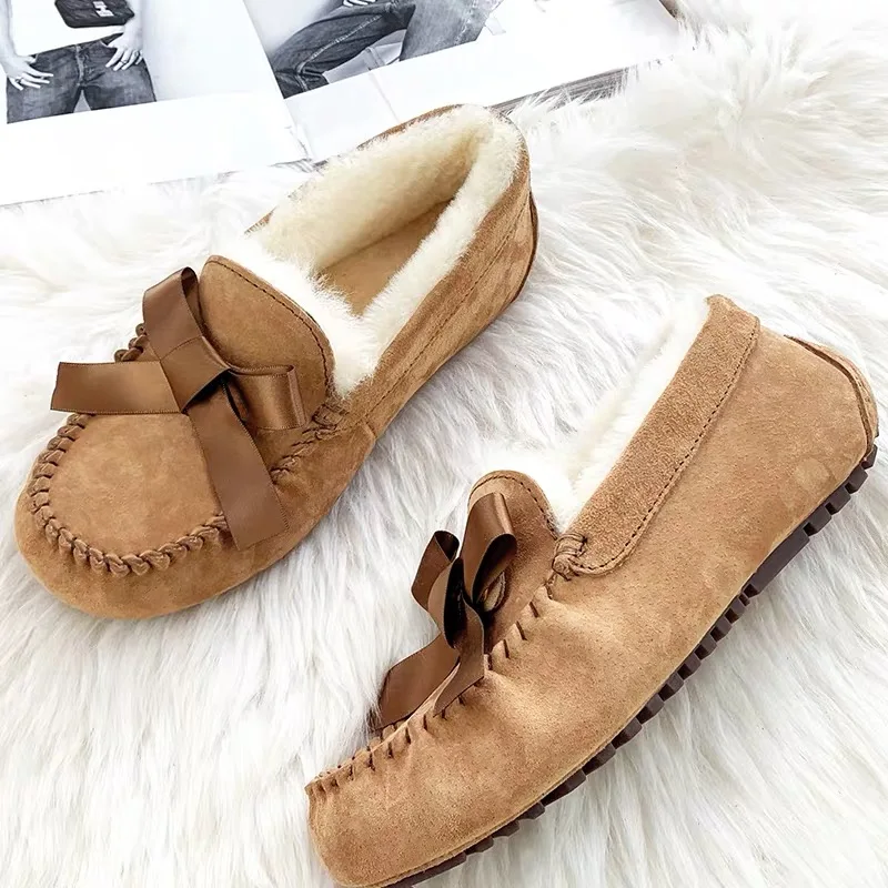 100% Genuine Leather waterproof women flat shoes comfortable winter warm natural fur snow shoes fashion non-slip women shoes