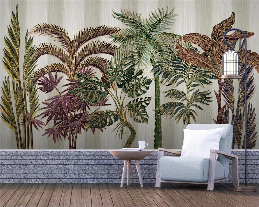 beibehang papel de parede Customized environmental Nordic tropical plant forest light luxury embossed lines background Wallpaper