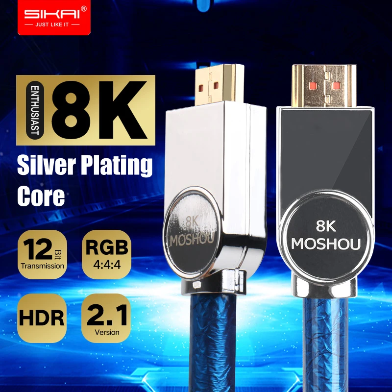 MOSHOU HDMI-compatible 2.1 Cable Ultra-HD (UHD) 8K 48Gbs with Audio & Ethernet HDMI-compatible Cord 1M 2M 5M 8M10M 15M HDR 4:4:4