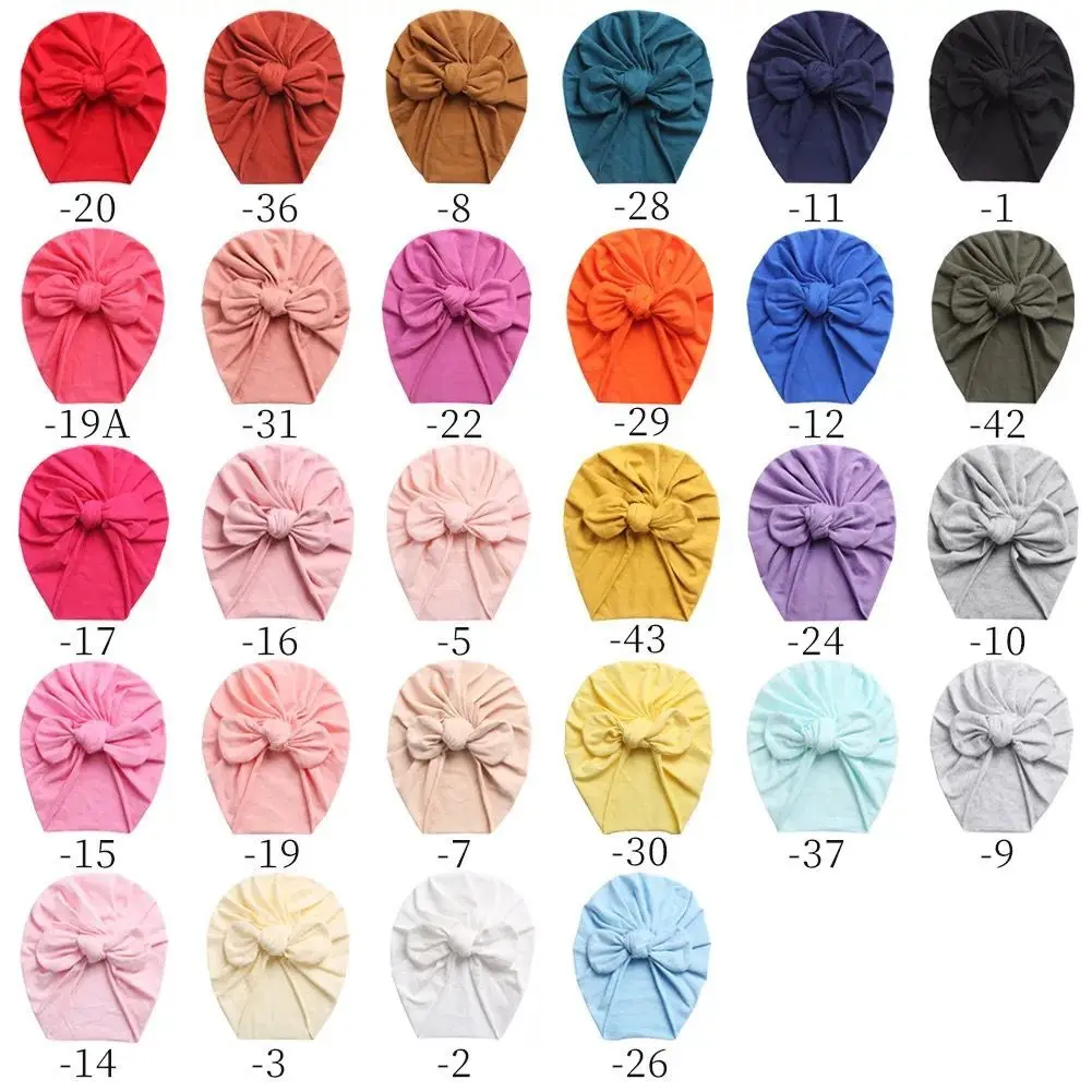 1PC New Solid Cotton Turban Baby Bonnet Beanies Newborn Hat Boys Girls Top Knotted Head Wraps Infant Bunny Ear Caps Kid Headwear