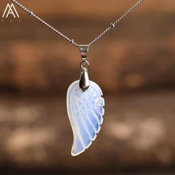 Fashion Women Choker Necklace Jewelry Natural Labradorite Turquoises Quartz Crystal Stone Angel Wings Pendant Necklace Dropship