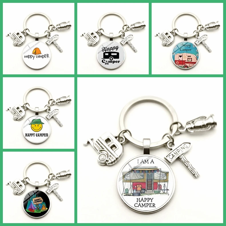 

Camper Car Keychain Street Sign Cartoon Cute Glass Cabochon Tourists Handmade Key Ring Traveler Beautiful Gift Keychain