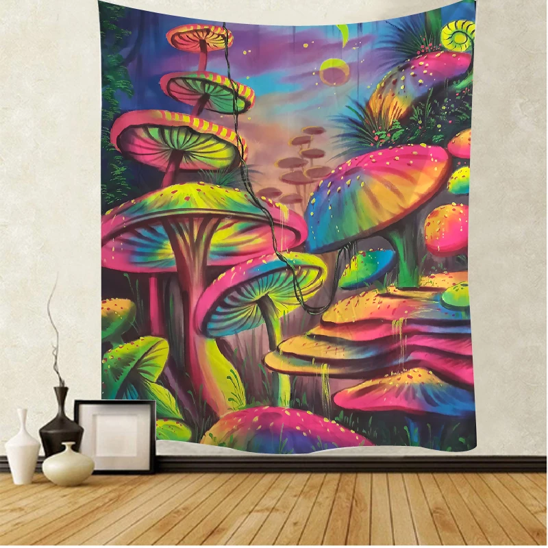 Tapestry with 3D printing, tapestry with mushroom, hippie, colorful art, 320x180cm