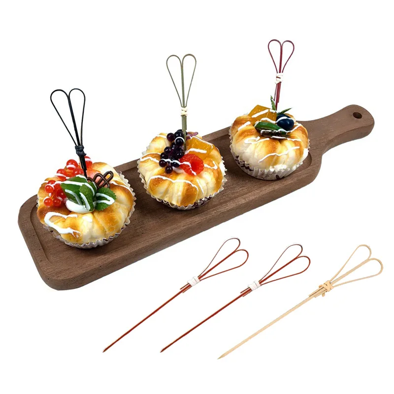 Bamboo Fruit Stick Creative Dessert Fork Vintage Cake Needle Decorations The fan shape Style Tableware Suit Cake Tools