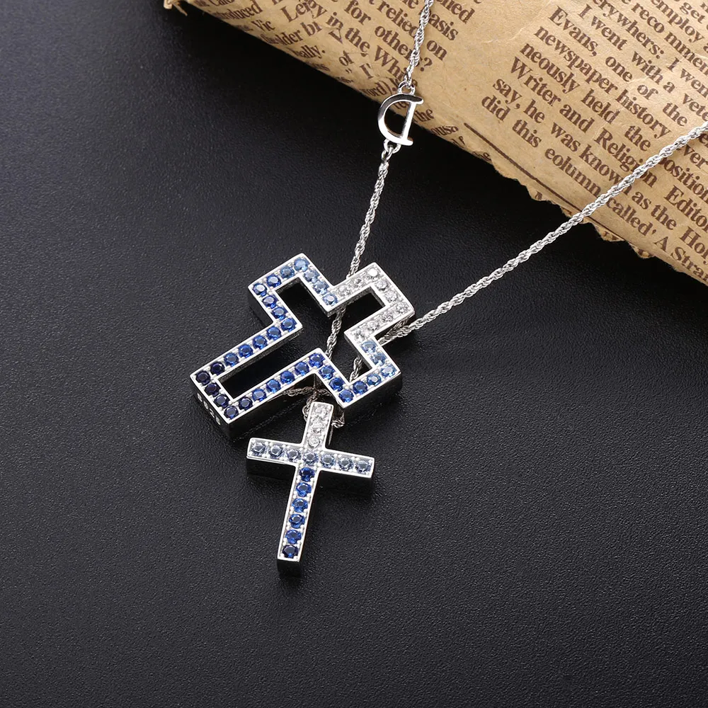 SHADOWHUNTERS Original 925 Sterling Silver Gradient Blue Cross Pendant Necklaces Cross Combination Necklace 45cm For Women Gift