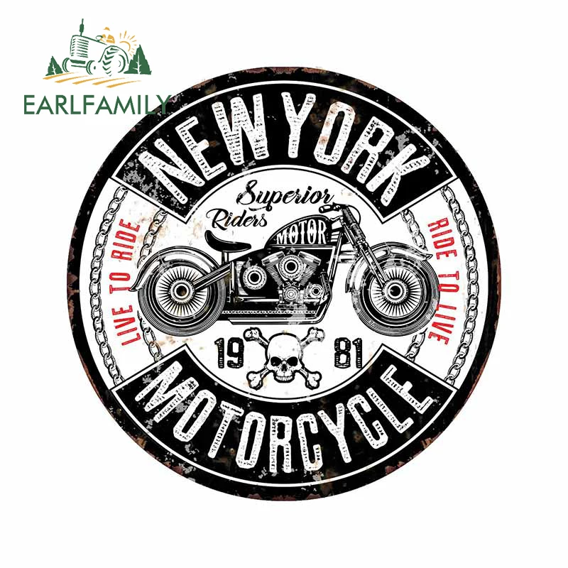 

EARLFAMILY 13cm x 13cm New York Motorcycle Racing Car Sticker Live To Ride Decal Rear Windshield Trunk Decor Vinyl Car Styling