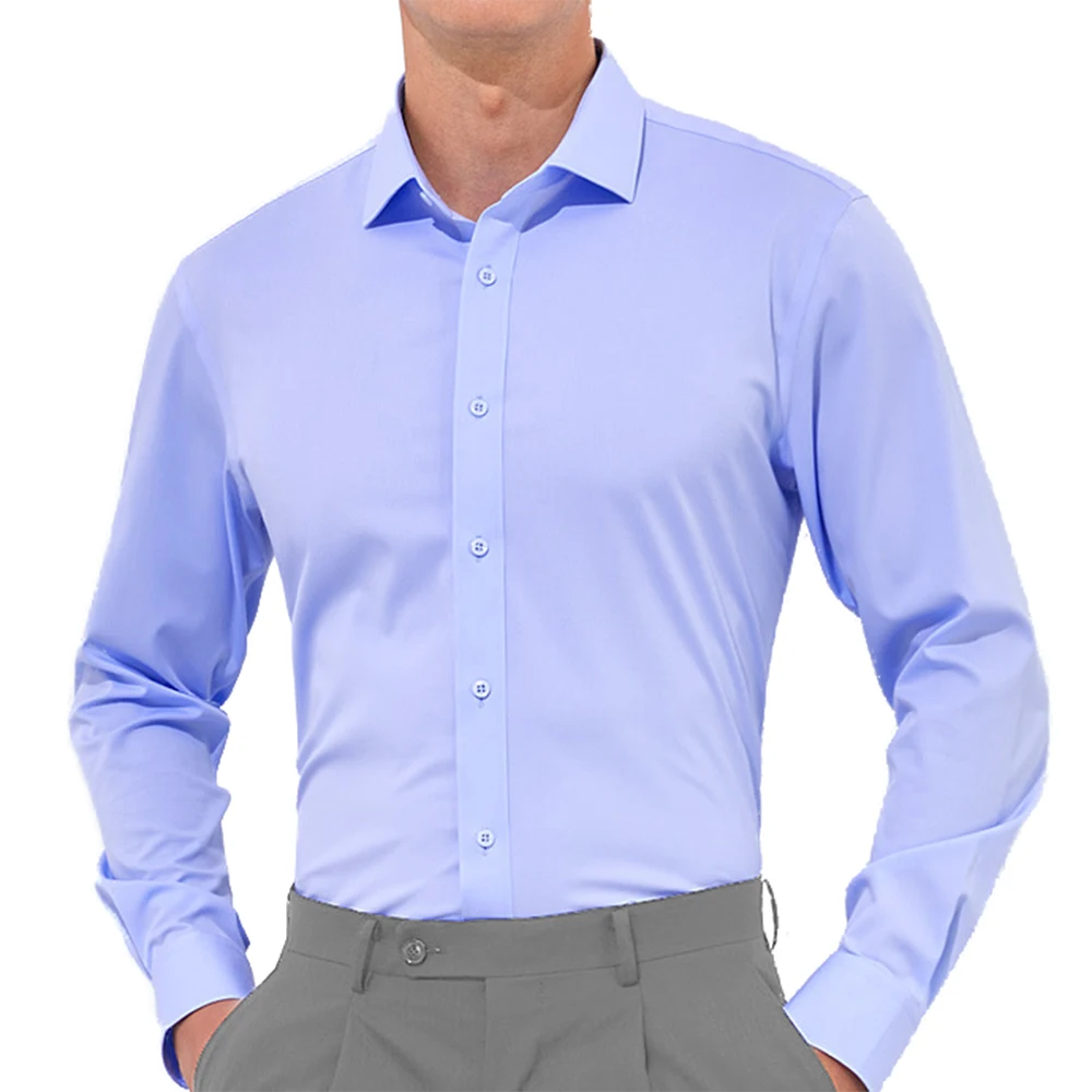 

2021 Premium Wrinkle Resistant Antibacterial Business Dress Shirt Blue Slim Long Sleeve Dress Shirts Chemise Homme Manche Longue