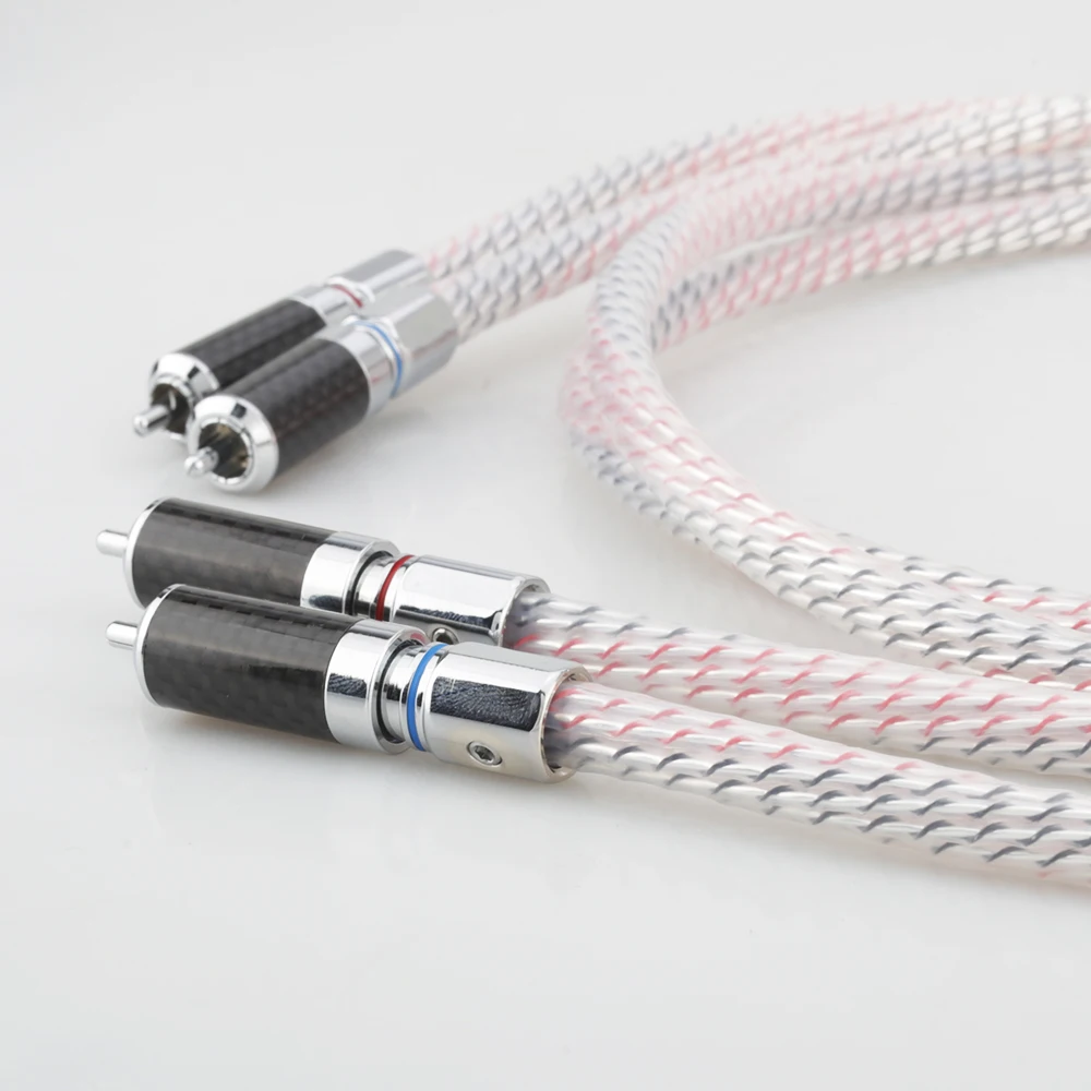 High Quality Pair Nordost Valhalla 7N silver plated audio RCA interconnect cable with Carbon fiber RCA plug connector