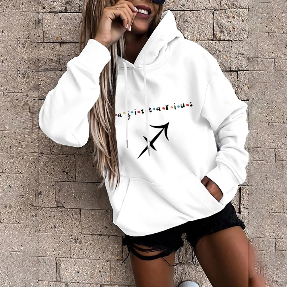 Fashion Hoodie Women's Street Sports Pullover Sagittarius Print Oversized Pocket Loose Top Girls Harajuku Casual Sports Hoodies