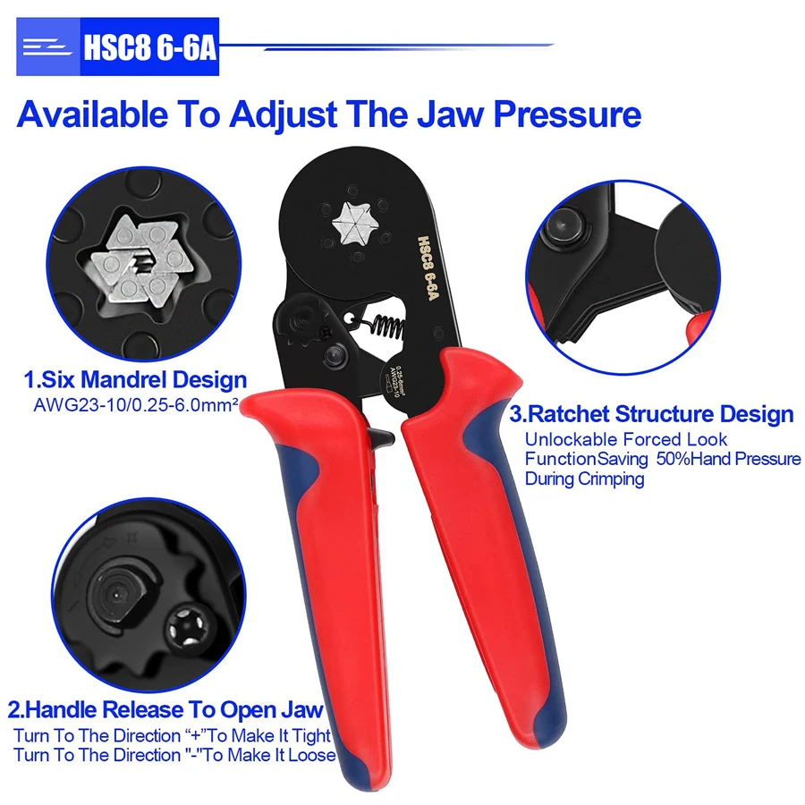 Ferrule Crimping Tool Kit Hexagonal Sawtooth Self-Adjustable Ratchet Wire Terminals Crimper Kit With 1900 Tubular Terminals Set