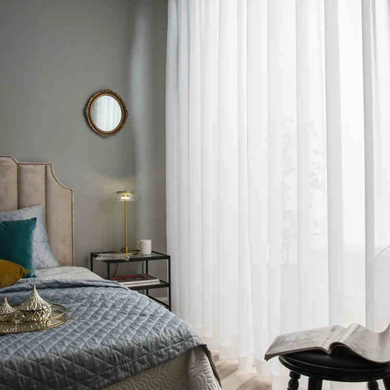 

White Tulle Curtains for Living Room, Modern Window Blinds, Chiffon Sheer Curtain for Bedrom, Solid Voile Drapes, Decoration