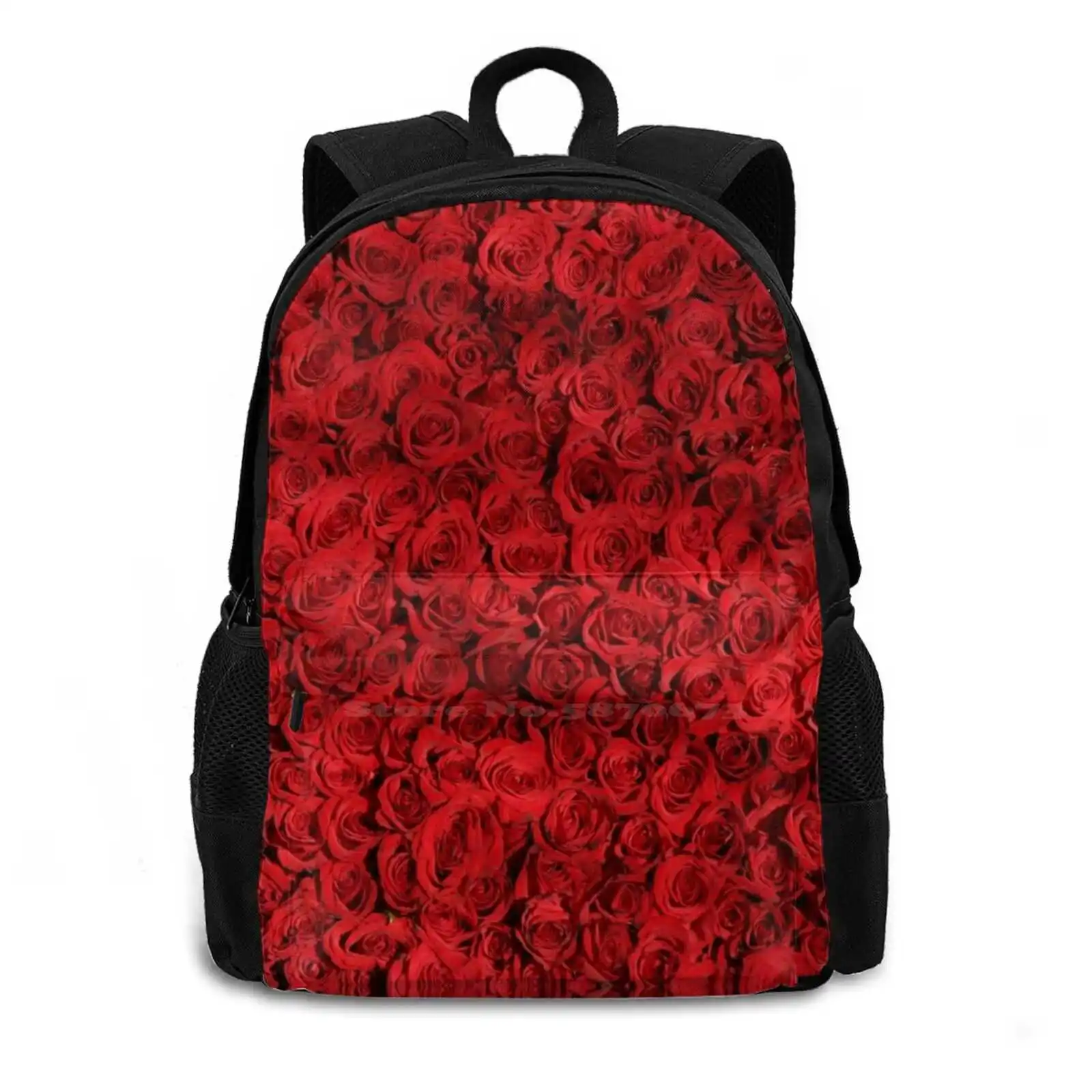 Red Roses 3d Print Design Backpack Casual Bag Flower Pattern Roses Red Love Valentine Glamour Floral Perfume Nature Plants