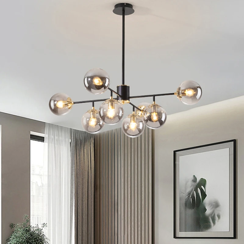 Nordic big entry chandelier LED glass ball light For Kitchen Gold Modern In The Hall Loft Home luxury decor black chandelier