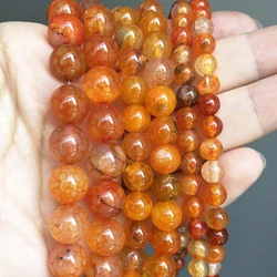 Orange Fire Dragon Veins Agates Beads 6 8 10mm Natural Round Loose Beads For Jewelry Making DIY Bracelet Accessories 15''Inches