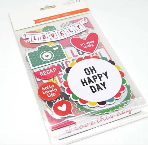 27pcs Lovely Happy Day 3D Cardstock Die Cut Stickers for Scrapbooking Happy Planner/Card Making/Journaling Project Craft