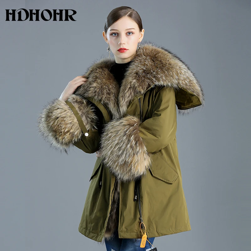 HDHOHR 2024 New Real Fur Coats Women Natural Fox Fur Coats Down Parker Commuting-Leisure Warm Winter Fox Fur Jackets