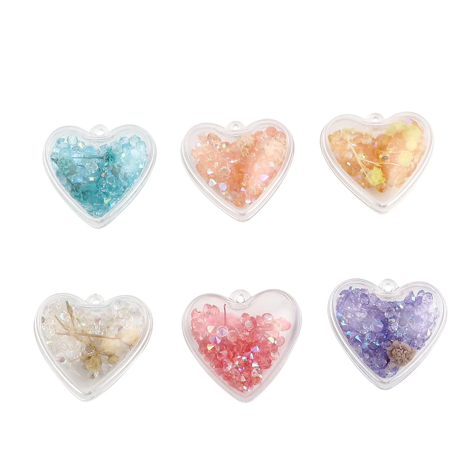 5PCs Secret Heart Pendant For Necklace Jewelry Making Colorful Dried Flower Beads Pendant Bracelet Earring Finding Color Random