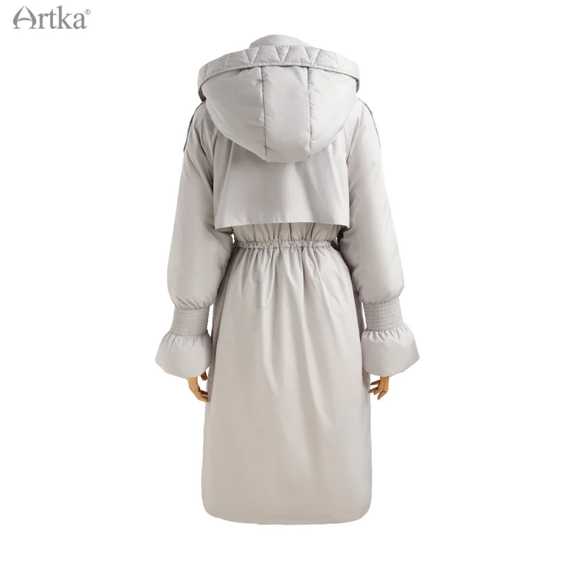 ARTKA 2021 Winter New Women Down Coat Fashion Casual 90% White Duck Down Coat Long Hooded Drawstring Thicken Outerwear YK20015D