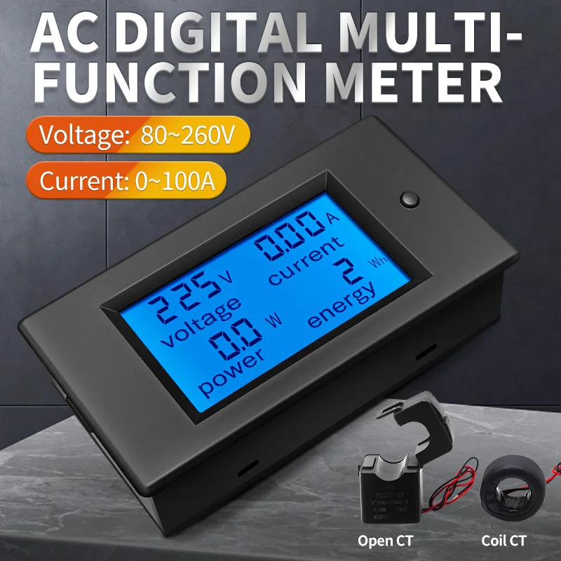 Peacefair AC Single Phase Digital Wattmeter Power Energy Kwh Tester Ammeter 220V Homekit PZEM-061 32A 63A 100A