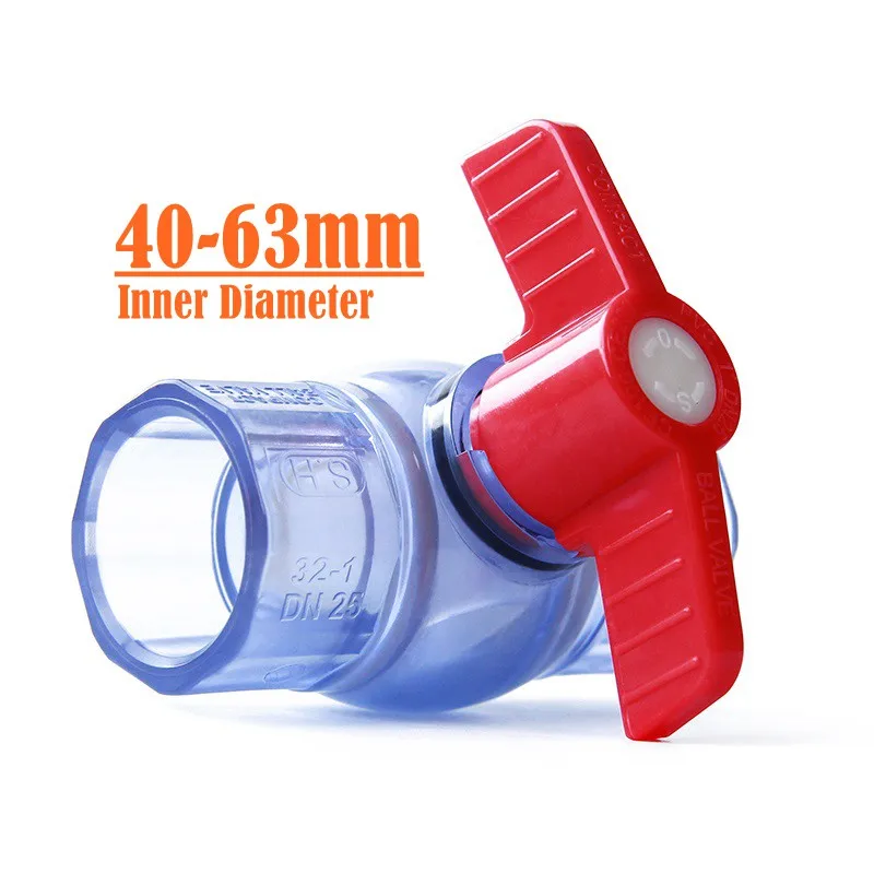 

Inner Diameter 40mm to 63mm Ball Valve Clear Pipe Fitting Connector Thicken Wall Transparent Aquarium Valve Fish Tank DIY Tools