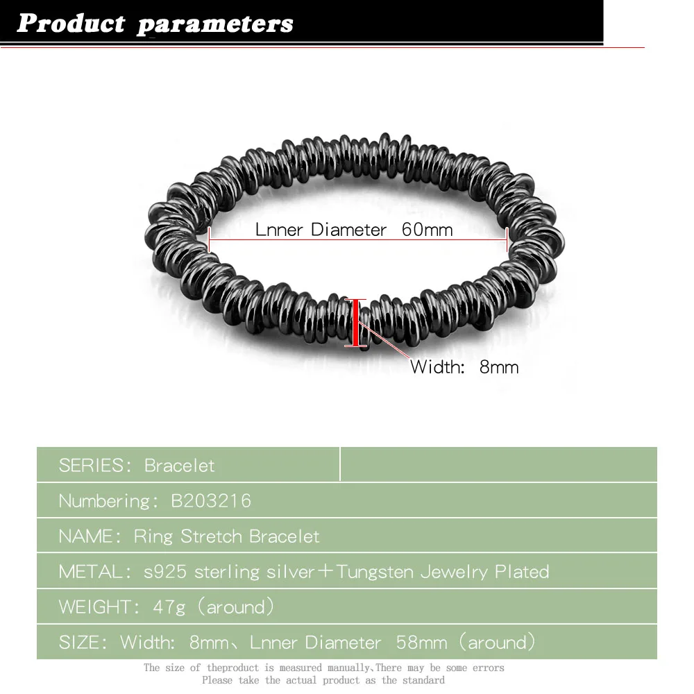 Adjustable Stretch New Design 925 Sterling Silver Black Bracelet For Women's Korean Fashion Designer Fine Jewelry Accessories