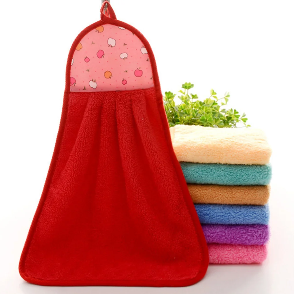 Hand Towel Coral Velvet Dishcloth Hanging Washing Cloth Towel Bathroom Kitchen Accessory Pattern Random, Purple