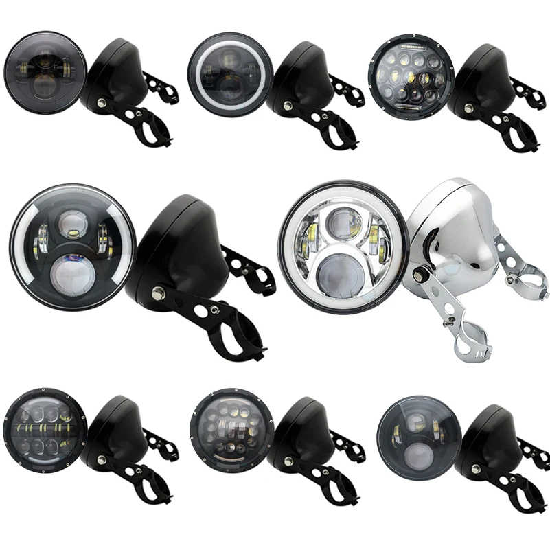 7-дюймовые круглые светодиодные фары, гало, кольцо «ангельские глазки», мотоциклетная фара, 7 дюймов, корпус фары, кольцо с отделкой ведра.