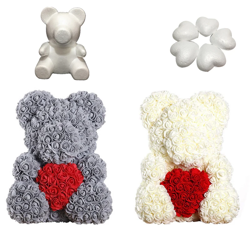 1pc 20cm/35cm espuma rosa urso molde diy artificial rosa flor urso plástico espuma de rosas molde modelo cola vara