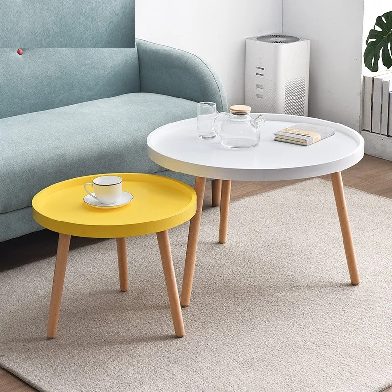 Solid wood modern side table small round tea table sets coffee tables indoor living room furniture