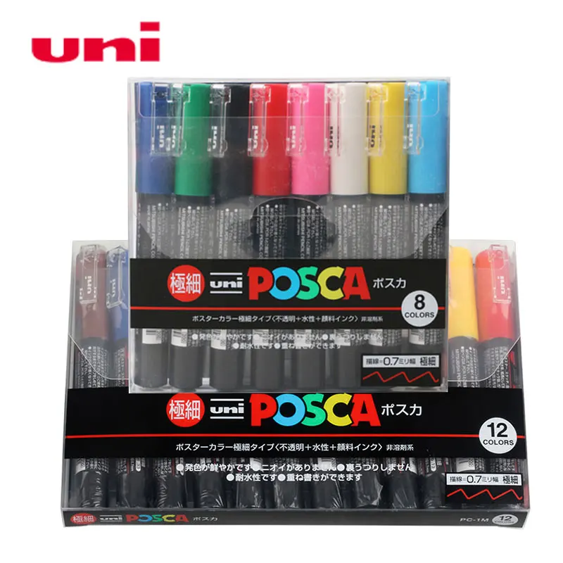 UNI Posca Markers PC-1M 8/12 Colors Suit In Art Markers Pens Set POP Poster Water-based Advertising  Graffiti Pen School 0.7mm