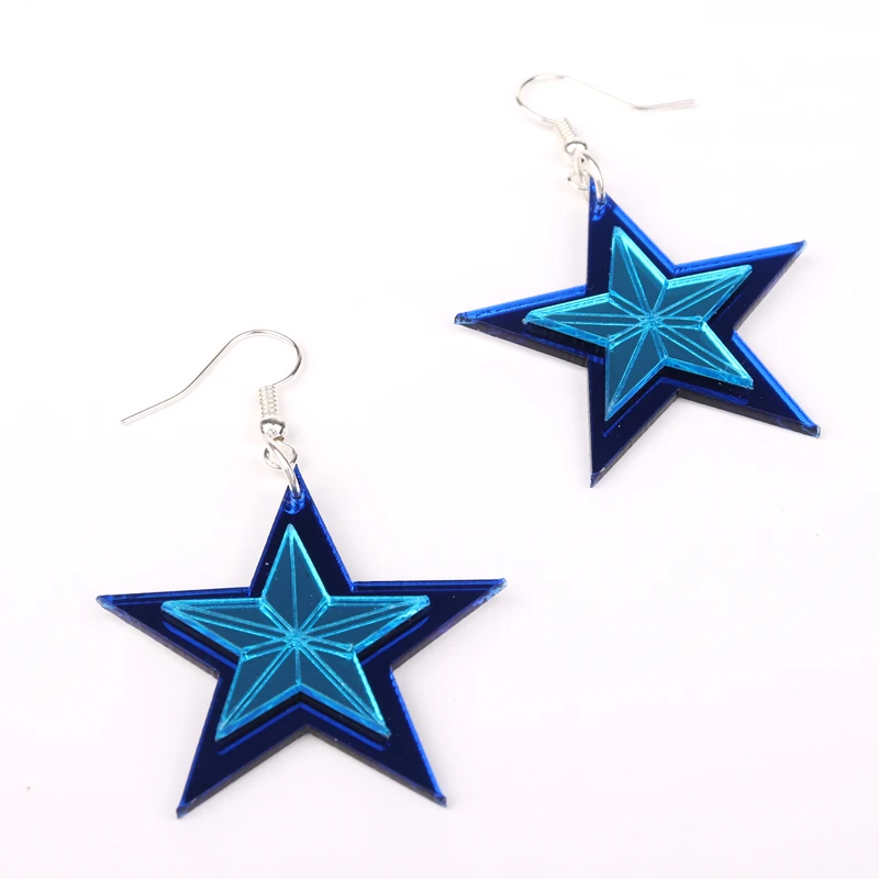 KUGUYS Christmas Sculpture Star Drop Earrings for Women Jewelry Blue Pink Mirror Acrylic Dangle Trendy Funny Accessories