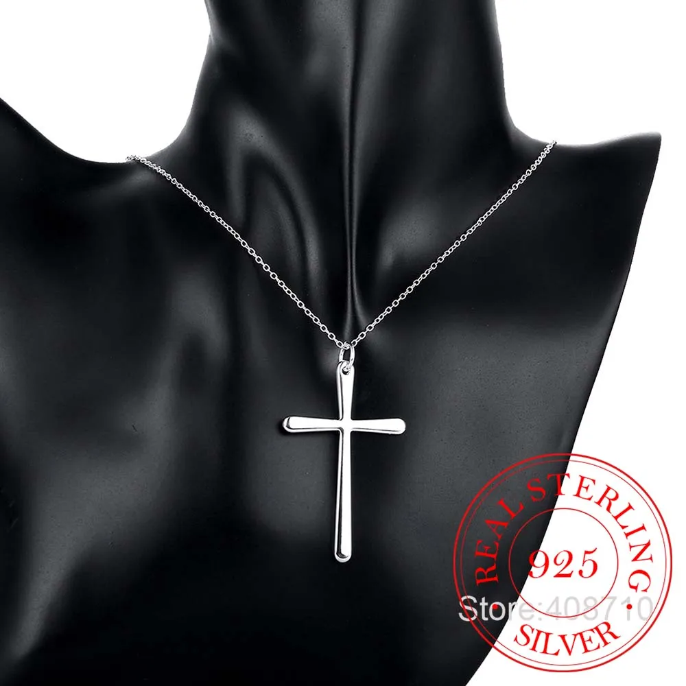 Simple Fashion Cross Chain Necklace For Women Men Luxury 925 Sterling Silver Pendant Necklaces Crucifix Christian Ornament Gifts