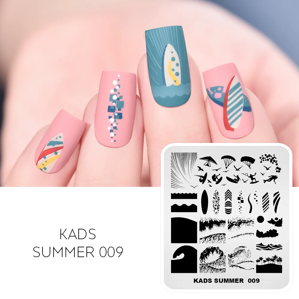 KADS Nail Stamping Plates Summer Theme Flamingo Leaves Overprinting Manicure Stamping Templates Stencil for Nail Art Stamper