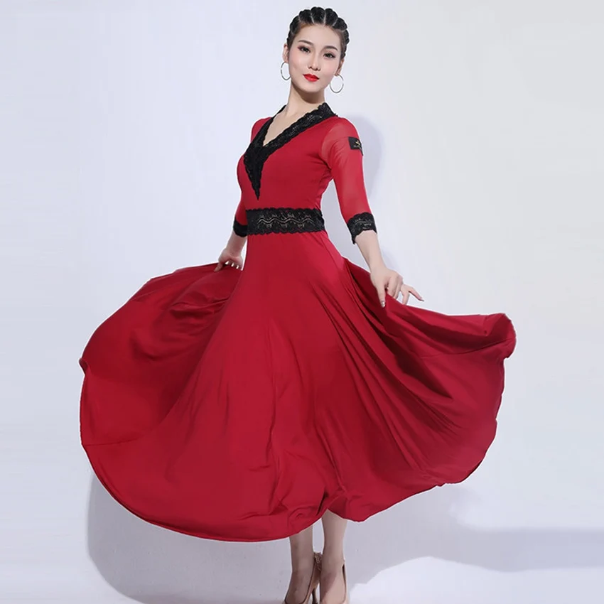 Robe standard en dentelle à manches courtes pour femmes, vêtements de flamenco pour filles, performance d'entraînement moderne, salle de Rh, phtalmesh