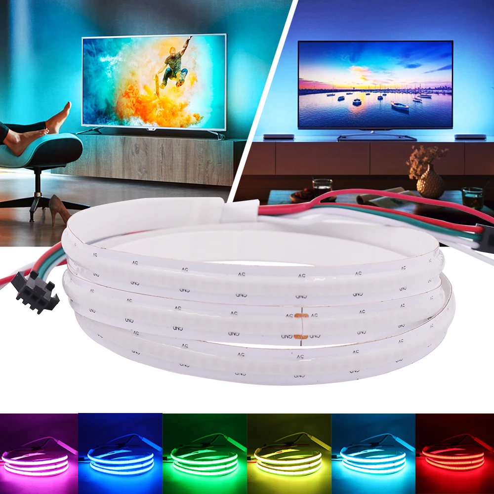 RGB COB LED Strip High Density 332leds/m SK6812 Full Color FOB Linear Lighting Ribbon Individually Addressable Flexible Tape 5V