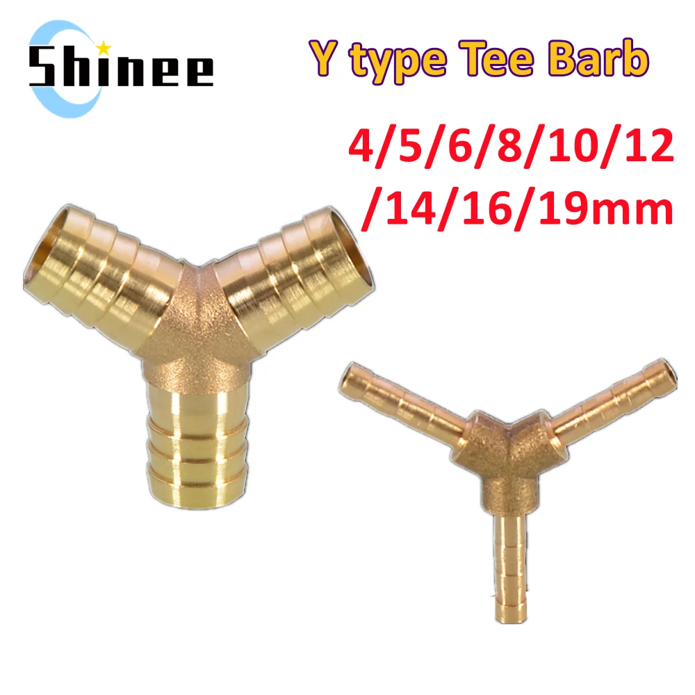 1PC Brass Barb Pipe Fitting Y Type 3 way tee connector For 4mm 5mm 6mm 8mm 10/12/14/16/19/25mm hose copper Pagoda Tube Fittings