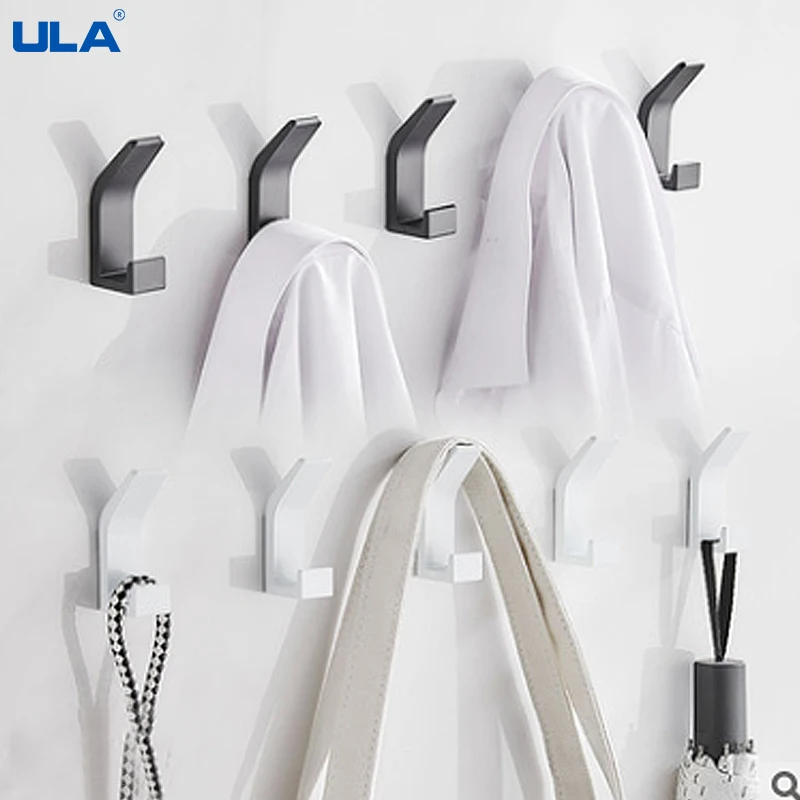 ULA Wall Hook Black Towel Hook Rack Bathroom Robe Hooks Wall Hanger for Clothes Hat Coat Handbag Metal Kitchen Rack Oraganizer